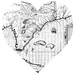 Florida-map-antique-line-art Wooden Puzzle Heart