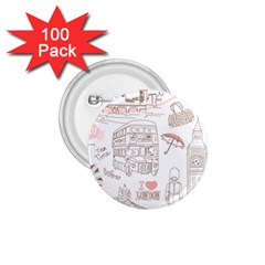 I Love London Drawing 1 75  Buttons (100 Pack)  by Jancukart