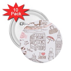 I Love London Drawing 2 25  Buttons (10 Pack) 