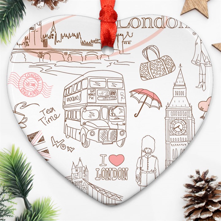 I Love London Drawing Heart Ornament (Two Sides)