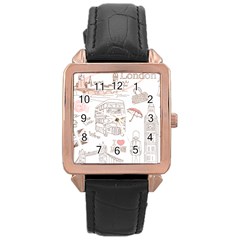 I Love London Drawing Rose Gold Leather Watch  by Jancukart