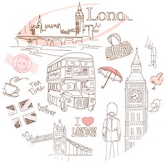 I Love London Drawing Wooden Puzzle Round