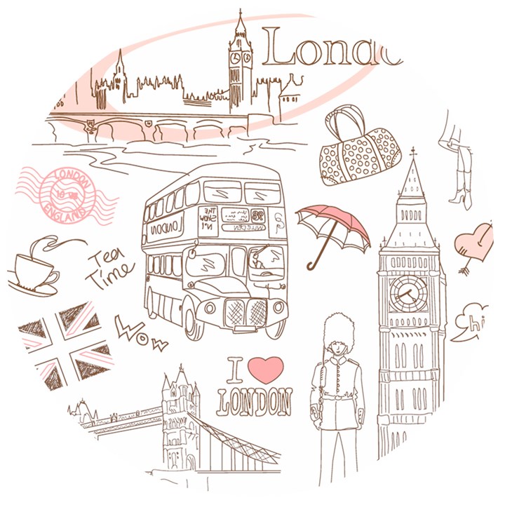 I Love London Drawing Wooden Bottle Opener (Round)