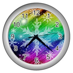 Christmas-snowflake-background Wall Clock (silver) by Jancukart