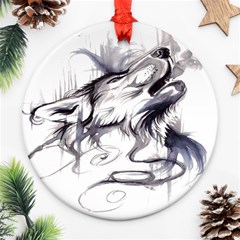 Tattoo-ink-flash-drawing-wolf Ornament (round)