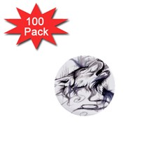 Tattoo-ink-flash-drawing-wolf 1  Mini Buttons (100 Pack)  by Jancukart