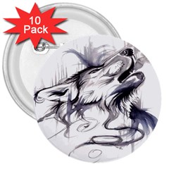 Tattoo-ink-flash-drawing-wolf 3  Buttons (10 Pack)  by Jancukart