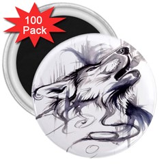 Tattoo-ink-flash-drawing-wolf 3  Magnets (100 Pack)