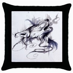 Tattoo-ink-flash-drawing-wolf Throw Pillow Case (black)