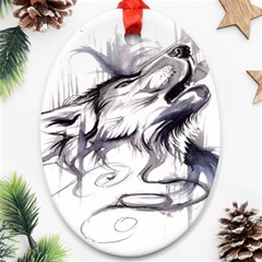 Tattoo-ink-flash-drawing-wolf Oval Ornament (two Sides)