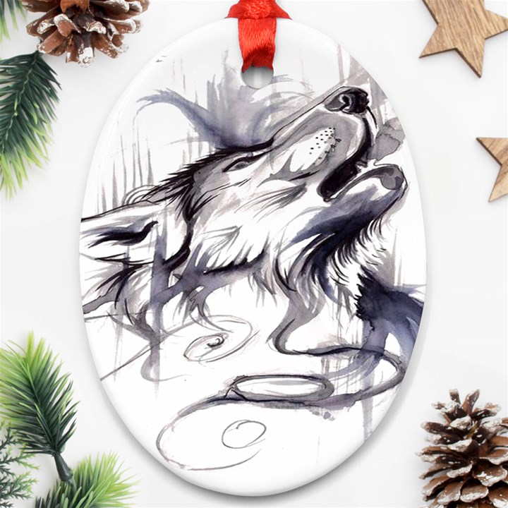 Tattoo-ink-flash-drawing-wolf Oval Ornament (Two Sides)