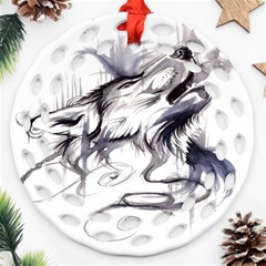 Tattoo-ink-flash-drawing-wolf Ornament (round Filigree)