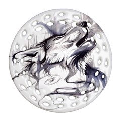 Tattoo-ink-flash-drawing-wolf Round Filigree Ornament (two Sides) by Jancukart