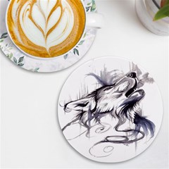 Tattoo-ink-flash-drawing-wolf Uv Print Round Tile Coaster by Jancukart