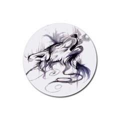 Tattoo-ink-flash-drawing-wolf Rubber Round Coaster (4 Pack)