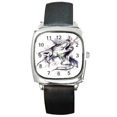 Tattoo-ink-flash-drawing-wolf Square Metal Watch