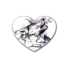 Tattoo-ink-flash-drawing-wolf Rubber Heart Coaster (4 Pack)