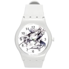 Tattoo-ink-flash-drawing-wolf Round Plastic Sport Watch (m)