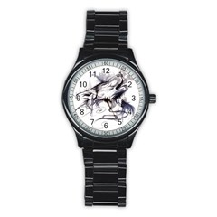 Tattoo-ink-flash-drawing-wolf Stainless Steel Round Watch