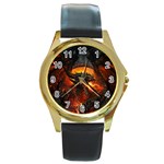 Dragon Fire Fantasy Art Round Gold Metal Watch Front