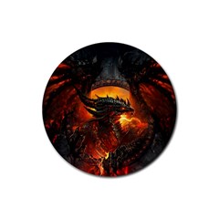 Dragon Fire Fantasy Art Rubber Round Coaster (4 Pack)