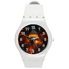 Dragon Fire Fantasy Art Round Plastic Sport Watch (m) by Jancukart