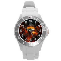 Dragon Fire Fantasy Art Round Plastic Sport Watch (l) by Jancukart