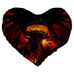 Dragon Fire Fantasy Art Large 19  Premium Heart Shape Cushions by Jancukart