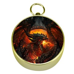 Dragon Fire Fantasy Art Gold Compasses