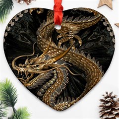 Fantasy Dragon Pentagram Heart Ornament (two Sides)