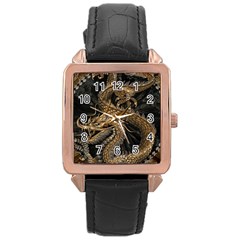 Fantasy Dragon Pentagram Rose Gold Leather Watch 