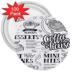 Vintage Coffee-tea-cafe-hamburger-menu-coffee-shop-menu 3  Buttons (100 pack) 