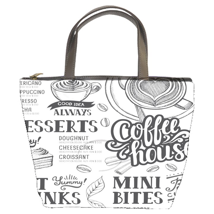 Vintage Coffee-tea-cafe-hamburger-menu-coffee-shop-menu Bucket Bag