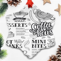 Vintage Coffee-tea-cafe-hamburger-menu-coffee-shop-menu Ornament (Snowflake)