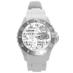 Vintage Coffee-tea-cafe-hamburger-menu-coffee-shop-menu Round Plastic Sport Watch (L)