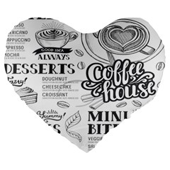 Vintage Coffee-tea-cafe-hamburger-menu-coffee-shop-menu Large 19  Premium Heart Shape Cushions