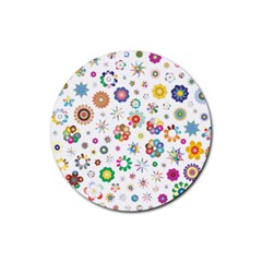 Flower Floral Pattern Rubber Coaster (round)