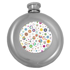 Flower Floral Pattern Round Hip Flask (5 Oz)