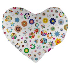 Flower Floral Pattern Large 19  Premium Heart Shape Cushions