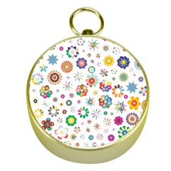 Flower Floral Pattern Gold Compasses