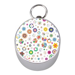 Flower Floral Pattern Mini Silver Compasses