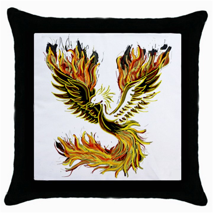 Phoenix-bird-fire-bright-red-swing Throw Pillow Case (Black)