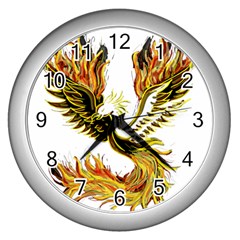 Phoenix-bird-fire-bright-red-swing Wall Clock (silver) by Jancukart