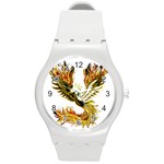 Phoenix-bird-fire-bright-red-swing Round Plastic Sport Watch (M) Front