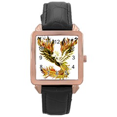 Phoenix-bird-fire-bright-red-swing Rose Gold Leather Watch 