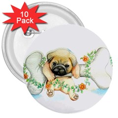 Pug-watercolor-cute-animal-dog 3  Buttons (10 Pack) 