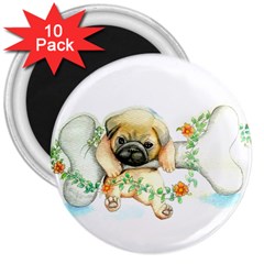 Pug-watercolor-cute-animal-dog 3  Magnets (10 Pack) 