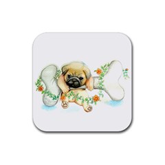 Pug-watercolor-cute-animal-dog Rubber Coaster (square)