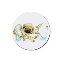 Pug-watercolor-cute-animal-dog Rubber Coaster (round)