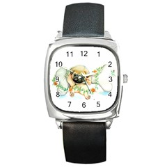 Pug-watercolor-cute-animal-dog Square Metal Watch